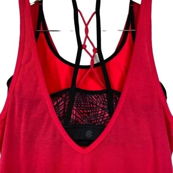 C9 BY CHAMPION WOMEN'S BRIGHT PINK/BLACK TANK TOP WITH BUILT IN SPORTS BRA LARGE - Picture 5 of 9